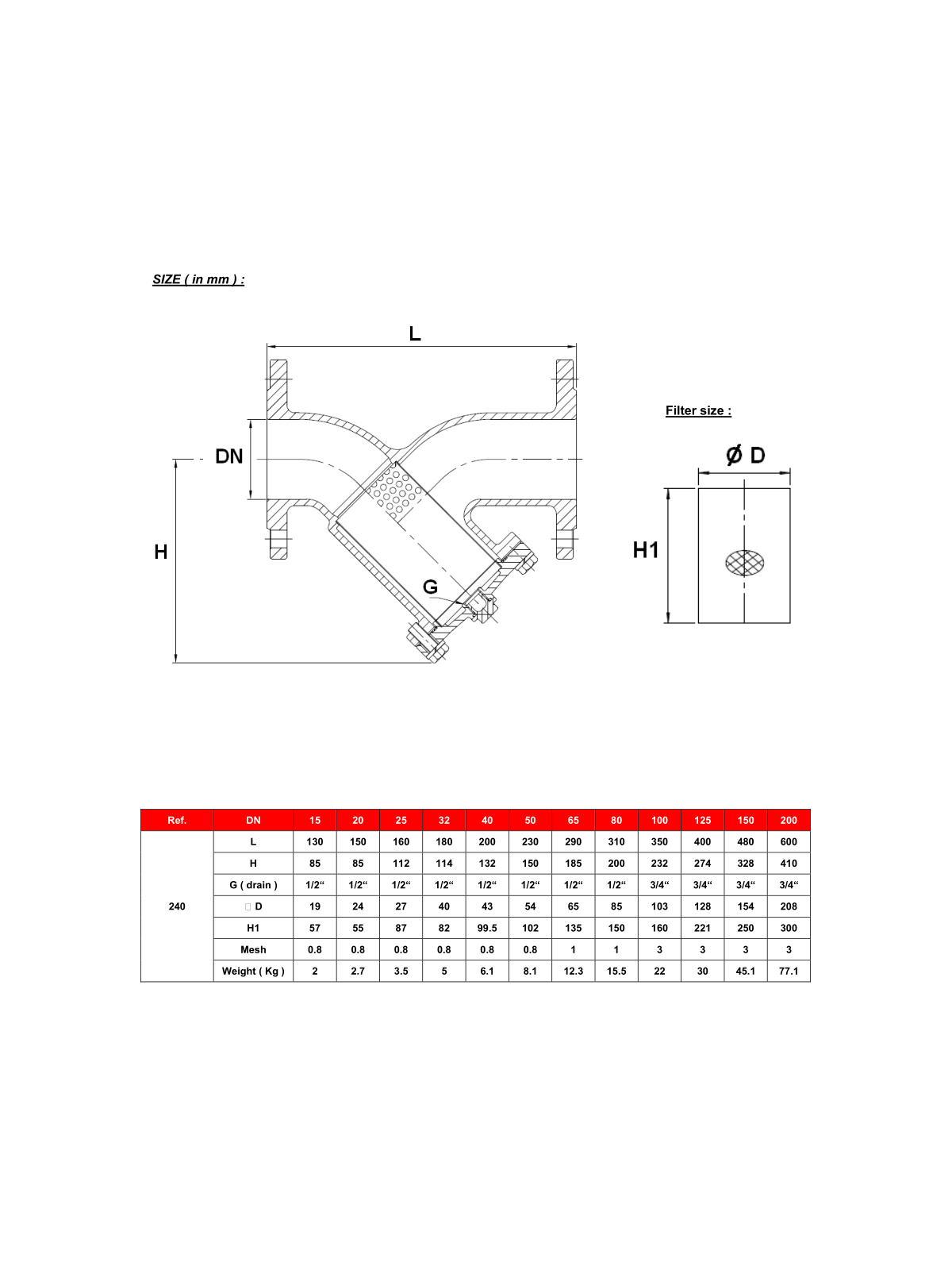 Přírubový filtr – typ 240