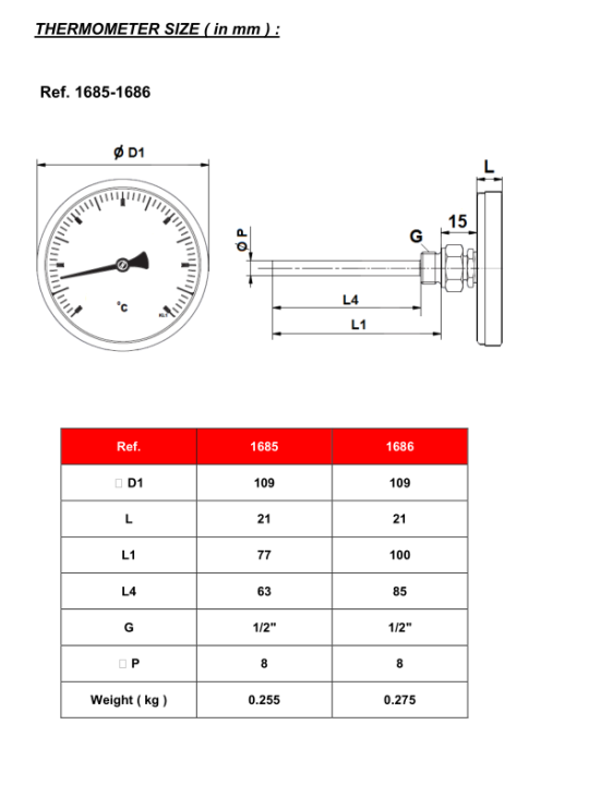 Teploměr G 1/2″ –  AXIAL Ø 100