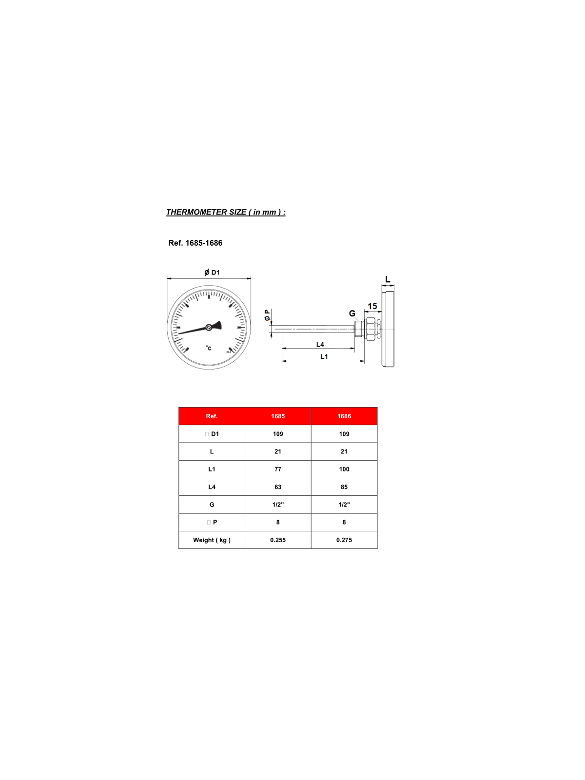 Teploměr G 1/2″ –  AXIAL Ø 100