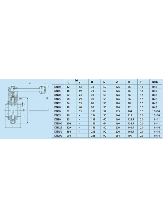 KLAPKA MOTÝLKOVÁ PŘÍMÁ SS DN25 – DN200 EPDM