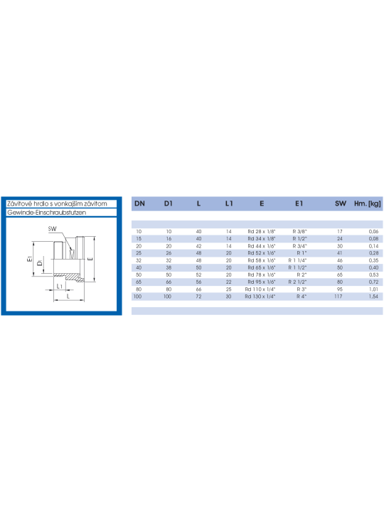 Hrdlo závitové s vnějším G závitem