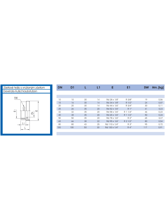 Hrdlo závitové s vnitřním G závitem