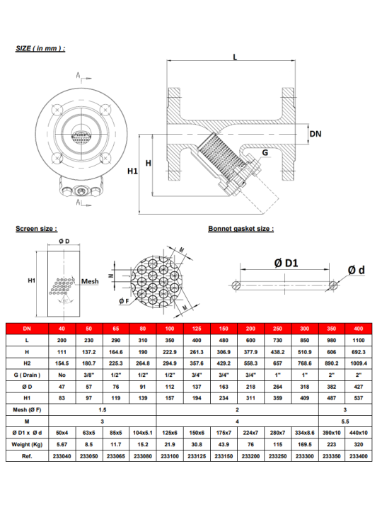 Přírubový filtr – typ 233  – Litinový na vodu